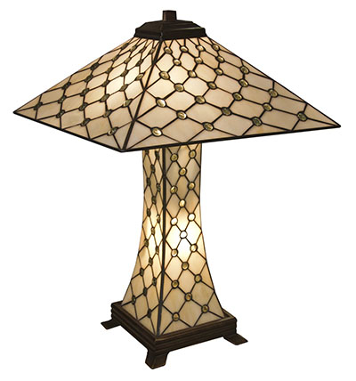 Tiffany Cream Jewelled Pyramid Lamp